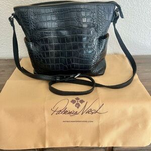 Patricia Nash Avely Black Croc Embossed Shoulder Bag
